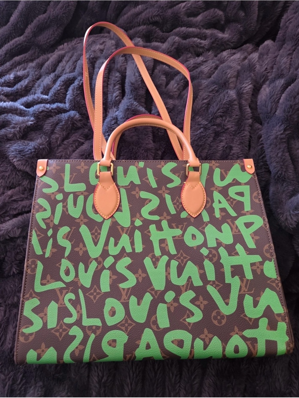 Brown Monogram Tote with Green Graffiti - Picture 2 of 8